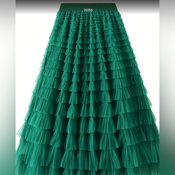 Dark Green Boho maxi skirt with mesh ruffle hem. Super cute and comfy. - Picture 2 of 7